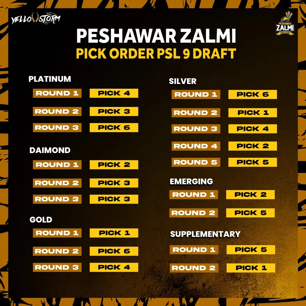PZ pick order for HBL PSL 2024 player drafting 
