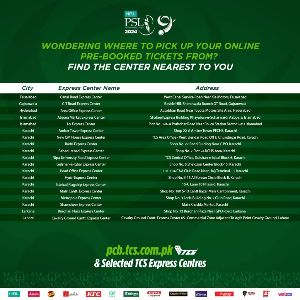 PSL 2024 Physical Tickets Booking 