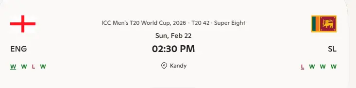 SRI vs ENG T20 World Cup 2026